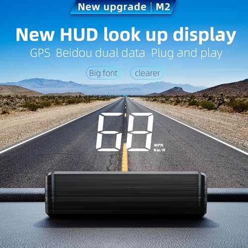 AMHVMU M2 HUD Display - GPS Geschwindigkeitsmesser für Auto - Digitaler Tacho with USB Plug & Play