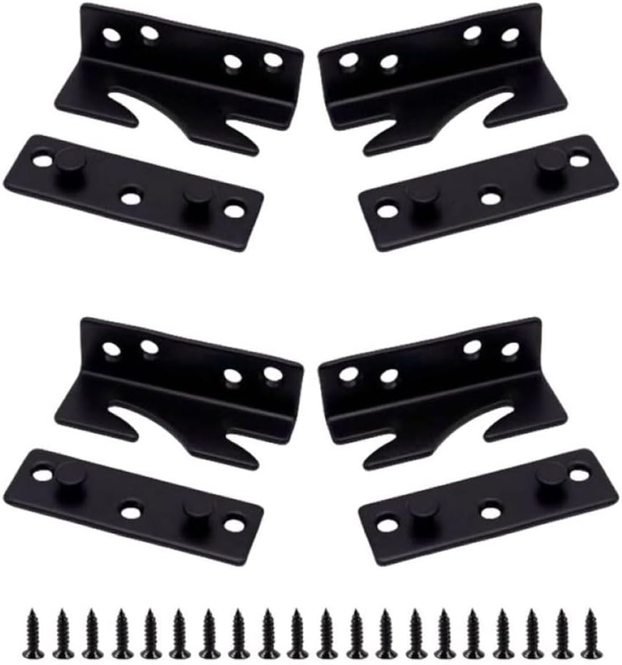 Hewnda 3.3-Inch Heavy Duty Bed Rail Brackets, 4-Pack Black Steel Headboard Frame Hardware for Secure Beds