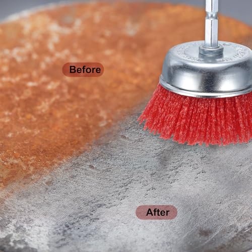 Image of HARFINGTON Nylon Filament Wire Wheel Cup Brush for Drill, Abrasive Brushes Set with 1 /4 inch Hex Shank, 2 inch, Used for Rust /Corrosion /Paint Removal and Scrub Surface