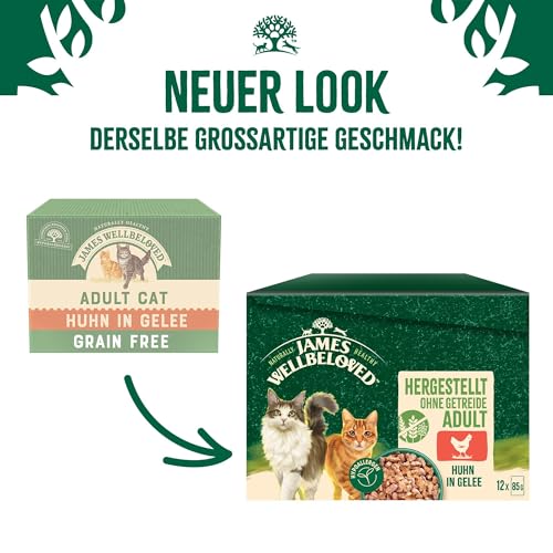 James WELLBELOVED 12 x 85g Katze Portionsbeutel Nassfutter ohne Getreide, Huhn in Gelee