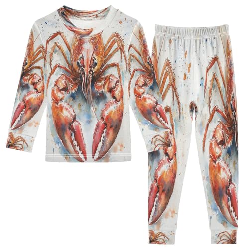 Pajama Sets Long Sleeve Watercolor Crawfish Soft Comfy Sleepwear 2 Piece PJS 3-8T