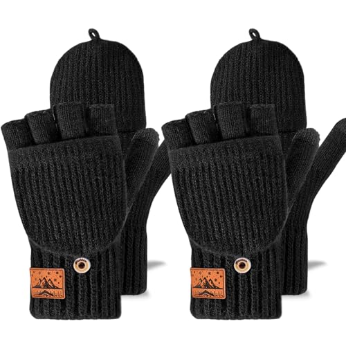 CHENMEI Winter Fingerless Wool Gloves for Men & Women