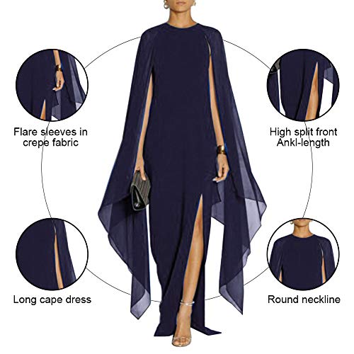 Mayfasey Women's Flare Sleeve High Split Formal Long Evening Gown Maxi Dresses With Cape Navy Xl #TOP1