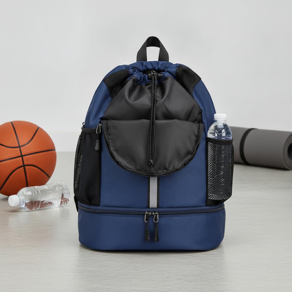 Bolsa portiva Nylon con Compartimento Humedo y con Capacidad 20 Litros con Cierre Cordon para Guardar Ropa Zapatos Toallas y Equipo para Gimnasio Natacion y Viaje,