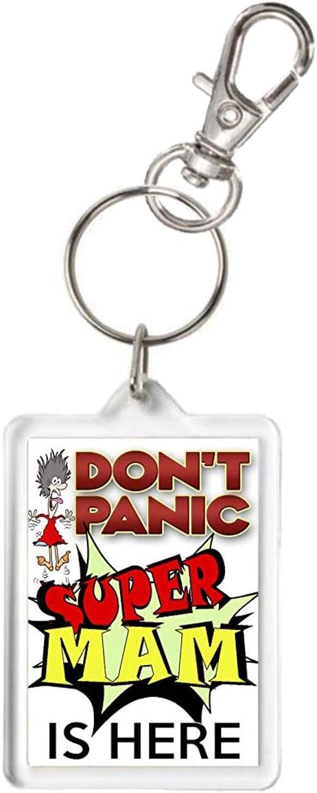 Don't Panic - Super Mam is Here, Novelty Keyring, Keychain. Gift for Mum, Mom, Mother, Mummy
