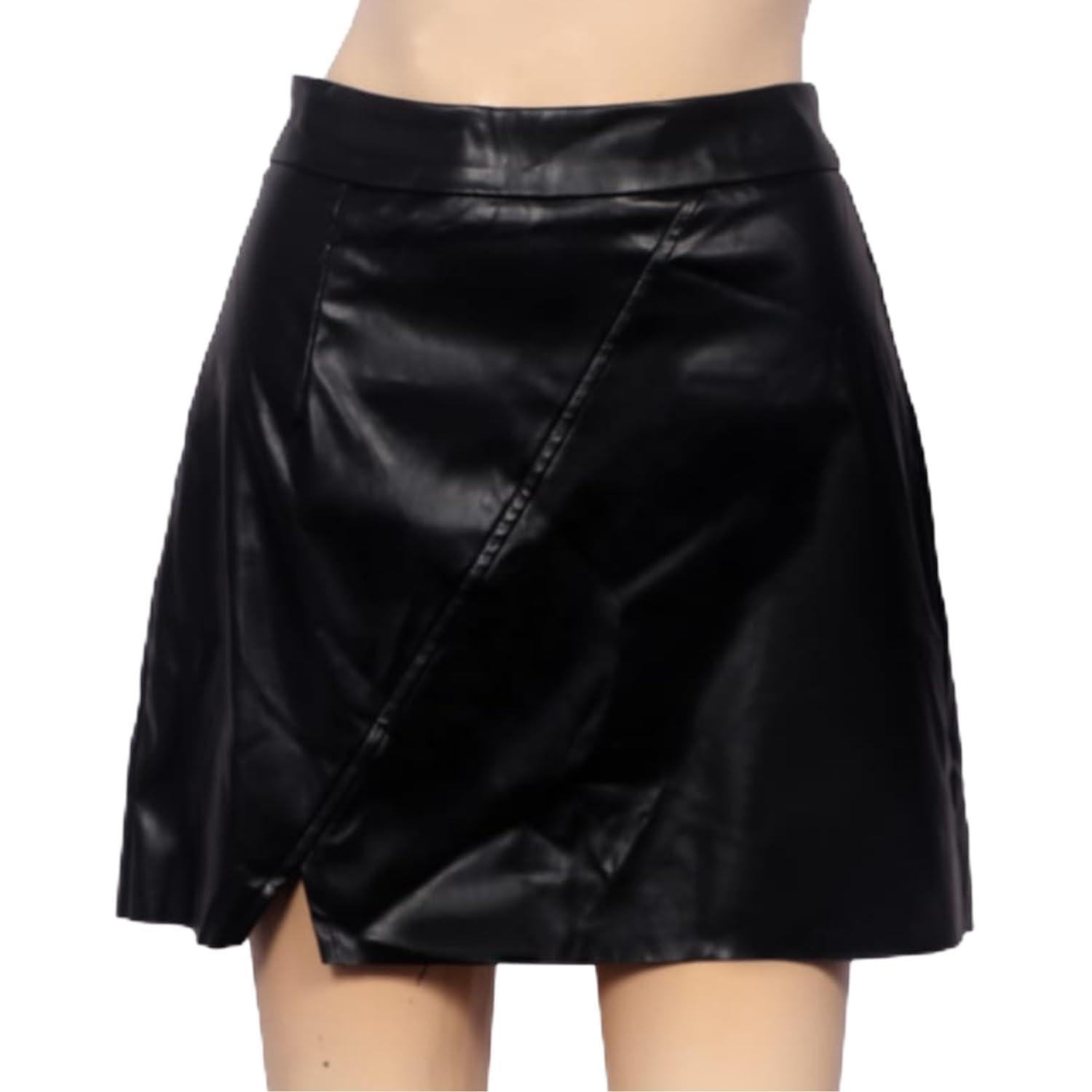 aiza n aizal Faux Leather Women's Above the Knee Skirt Sleek and Stylish Addition Skirts for Women Black X-Small with Side Zip-picture-28