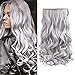 REECHO 20" 1-Pack 3/4 Full Head Curly Wave Grandma Hair Color Clips in on Synthetic Hair Extensions Hairpieces for Women 5 Clips 4.6 Oz per Piece - Silver Grey