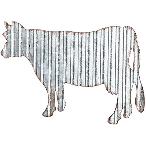 Everydecor Cow Galvanized Metal Wall Art Decor - Corrugated Rustic Metal Hanging Sign Farm Animals Cow Silhouette Kitchen Fence Decor Cover