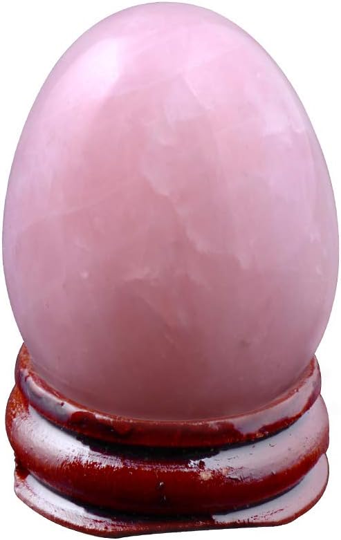 Rose Quartz 4030mm Eggs with Wood Stand Stone Carved Natural Gemstone Bell Chakra Healing Crystal Reiki Crafts Free Pouch (Rose Quartz)