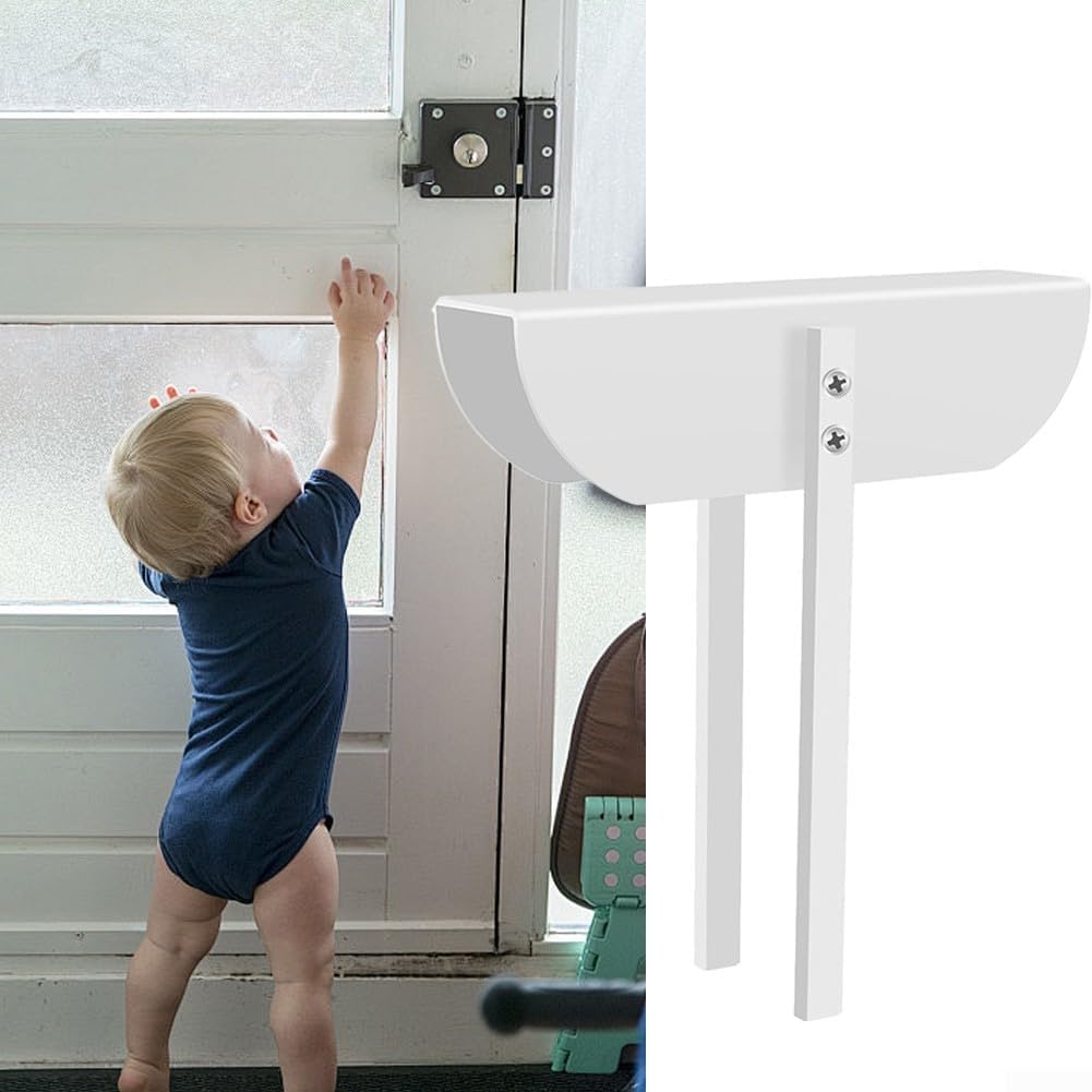 Metal Bifold Door Lock Aluminum Folding Door Latch Accordion Gate Lock Child Safety Pet Proof Cabinet Latch Closet Door Security Lock White Finish