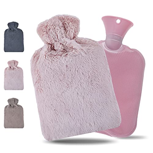 Foairs Wärmflasche 2L Heißwasserbeutel mit Deckel für Warm, PVC Naturkautschuk Hand Fußwärmer, Handwärmer für Kinder & Erwachsene, ideal für Schmerzlinderung (Rosa) Cover