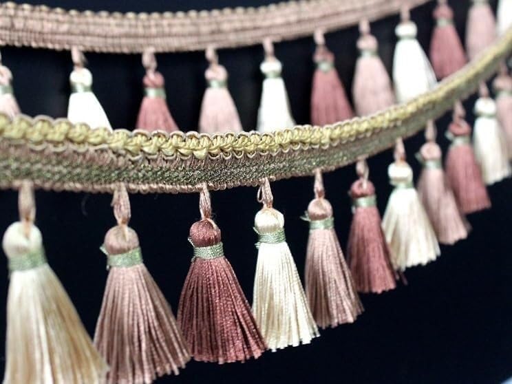 Bordure à franges polyester rideaux champagne passementerie décoration maison