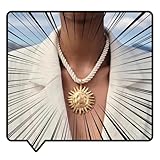 Doubnine Vintage Rope Chain Necklace with Gold Sun Pendant, White Twisted Cord, Statement Fashion Jewelry