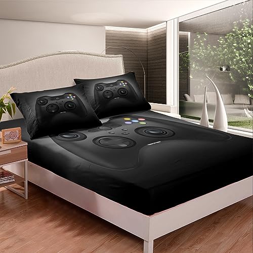 Loussiesd Gamepad Fitted Bed Sheets 100% Polyester Soft and Comfortable Sheets Machine Washable Breathable Fabric Single(90 x 190+30cm) Video Game Only Bedsheet No Pillowcases