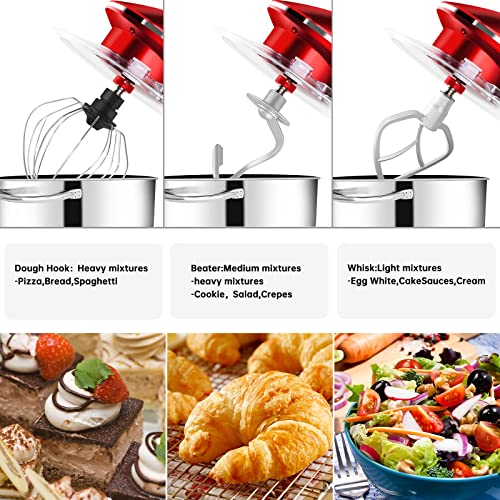 Seedeem Stand Mixer, 6Qt Electric Food Mixer, 660W 6-Speeds Tilt-Head Dough Mixers With Dishwasher-Safe Dough Hook, Wire Whip & Beater For Daily Use, Red #TOP3