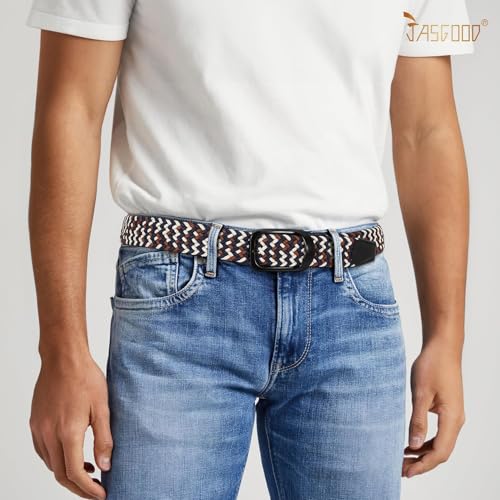 Image of JASGOOD Stretch Belt for Men, Men Women Elastic Woven Braided Belt 1 3 /8 Casual Belt Golf Belt for Jeans Pants