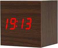Vista 6 de ThreeH Reloj despertador digital de madera, reloj pequeño con pantalla LED de calendario de temperatura, control de sonido, modo de repetición