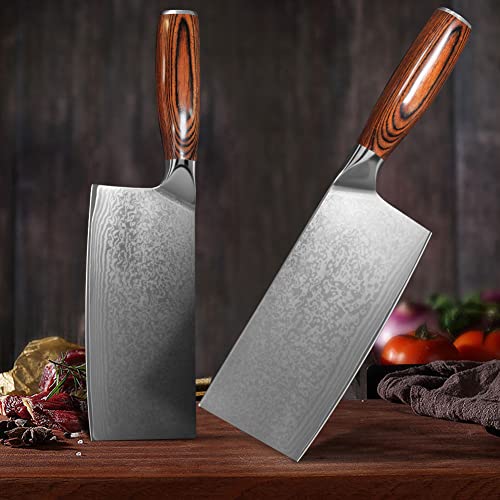Foto von Home Safety Damastmesser Scharfes Damast Kochmesser - Profi Fleischmesser aus echtem Damaststahl für Küche - Handgeschmiedetes Hackmesser, rutschfeste Pakkaholz Griff + Geschenkbox