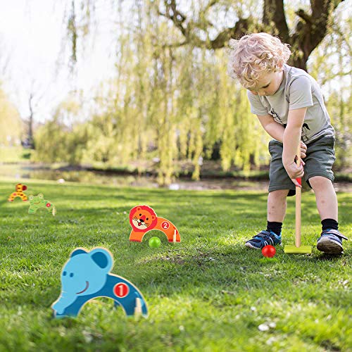 Wondertoys Wooden Animals Croquet Set Golf Toys with 2 Balls Early Educational Game Gift for Children - 2