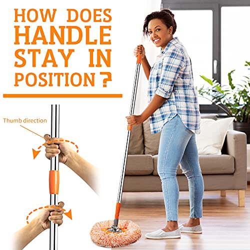 Timivo Dust Mop, Microfiber Mops For Floor Cleaning, With Height Adjustable Handle And 1 Washable Mops Pad, Wet & Dry Floor Cleaning Mop For Hardwood, Tiles, Laminate - Dust Broom (Orange) #TOP1