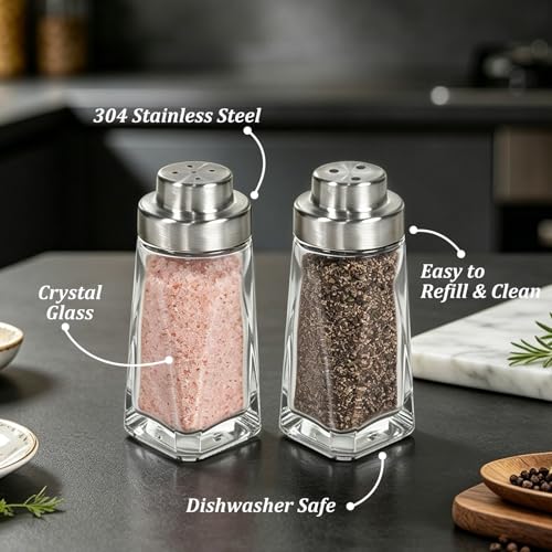 Image of Aelga Glass Salt and Pepper Shakers Set - Pepper Shaker with Big & Small Hole Lid - Elegant Farmhouse Kitchen Decoration(2pcs)