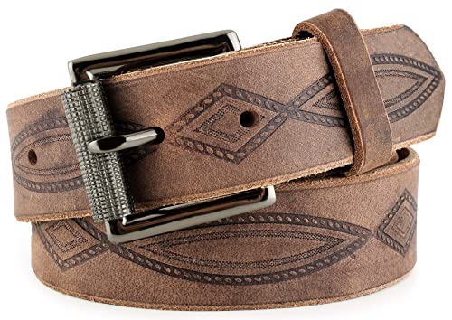 F&L CLASSIC Men's full Grain Vintage Distressed leather Belt,easy to change Roller buckle,1.5