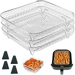 BYKITCHEN 8 inch Square Air Fryer Rack, 3pcs Stackable Stainless Steel Dehydrator Rack with Silicon Feet, Square Air Fryer Accessories for Cosori, Instant Vortex, Ninja Pro XL 6.5 QT AF181 & More