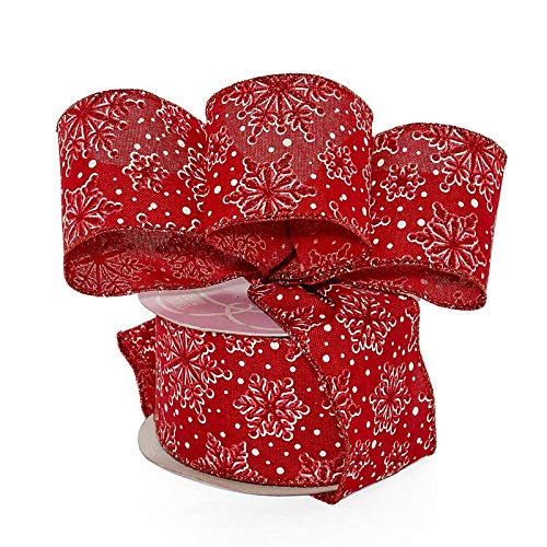 2 1/2 inches x 10 Yards Red Snowflakes Glitter Christmas Wired Ribbon