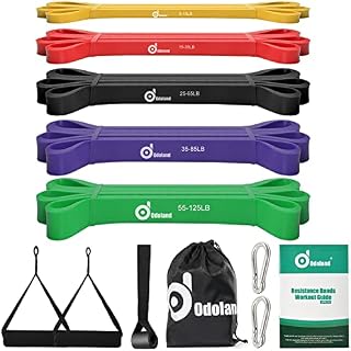 Odoland Pull Up Assist Bands, Pull Up Straps, Resistance Bands with Door Anchor and Handles, Stretch Mobility, Powerlifting and Extra Durable Exercise Bands with eGuide for Men and Lady