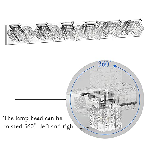 Image of Ralbay Modern Crystal Bathroom Light Fixtures 6 Lights LED Modern Chrome Vanity Light Fixtures Over Mirror Crystal Bathroom Vanity Lights
