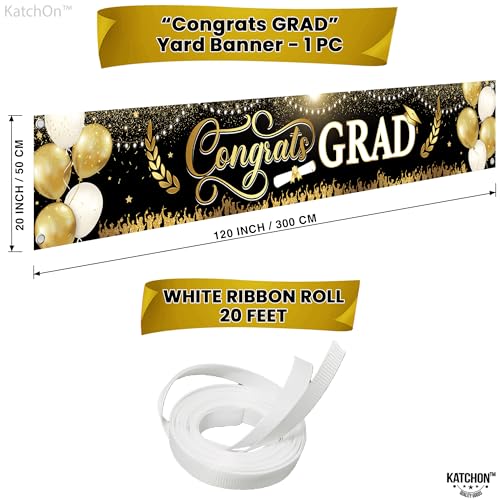 Image of Graduation Decorations 2026 | Xtralarge Black and Gold Congrats Grad Banner - 120x20 Inch | Graduation Banner | Black and Gold Graduation Yard Banner For Class Of 2026 | KatchOn