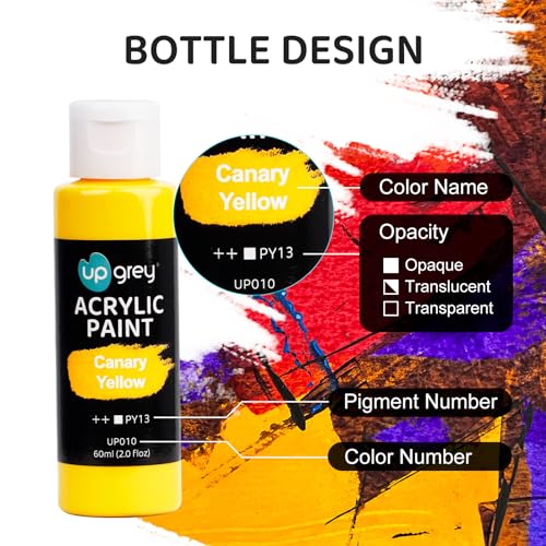 UPGREY 32 Colors Acrylic Paint Set, Non-Toxic Art Paints (2fl Oz/60mL Each) with 5 Craft Paint Brushes for Kids and Adult, Metallic Acrylic Paints for Wood Canvas Crafts Stone Ceramic Model Painting — view 3