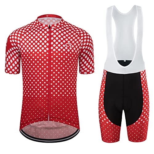 Coconut Ropamo CR Men's Cycling Jersey Set Road Bike Jersey Zipper Pocket Short Sleeves Cycling Kits Bib Shorts 3D Padded (Red/White dot, 3XL)