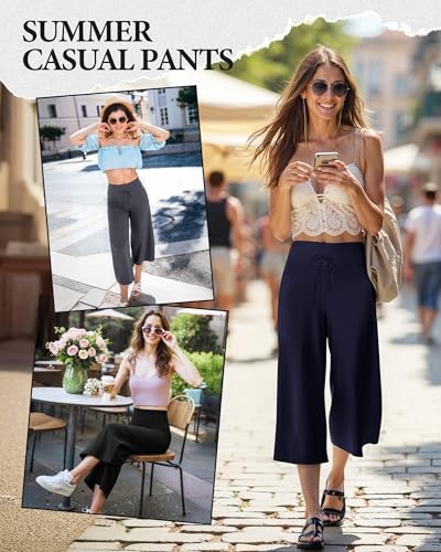 Image of ZOOSIXX Soft Black Pajama Pants for Women, Wide Leg Pants Woman Flowy Comfy Casual Lounge Yoga Capri Pants 22 inch / 30 inch