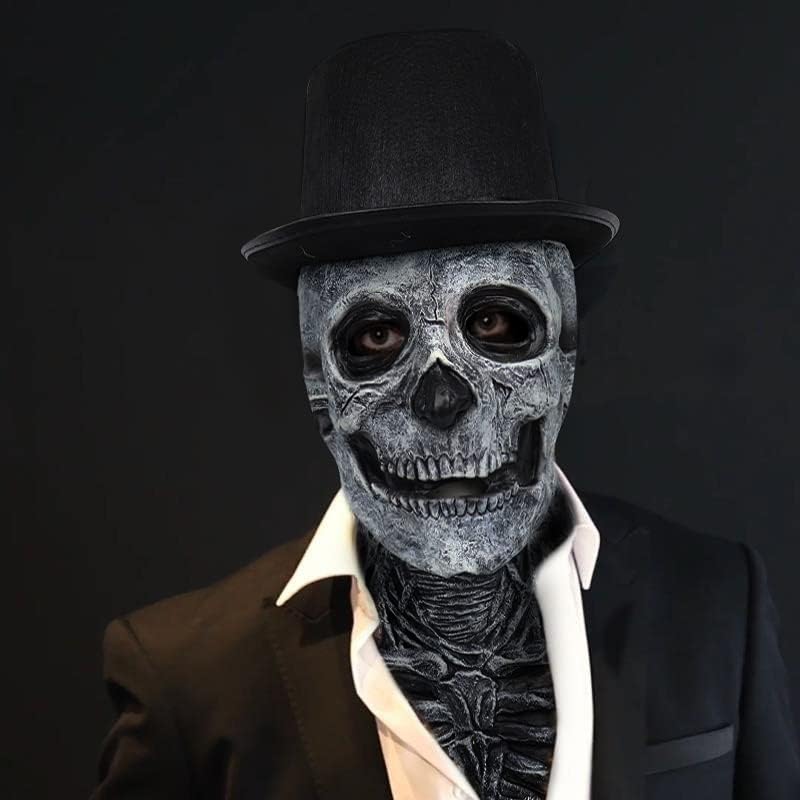 Bulex Skull Mask Scary Full Head Skeleton Headgear Creepy Biochemical Mask Realistic Halloween Cosplay Latex Horror Mask