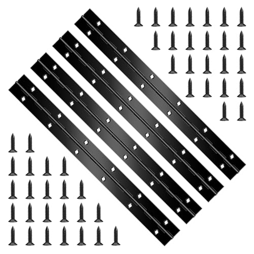 YHNTGB 4 PCS 12 Inch Black Heavy Duty Stainless Steel Piano Hinge Continuous for Cabinet Door Cases Woodworking Wood Furniture Tool Storage Boxes Black