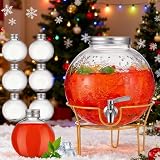 FillTouch 1.5 Gallons Glass Christmas Drink Dispenser with Steel Stand