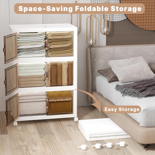 Image of UAMFURI Stackable Storage Bins with Lids, 504QT Closet Organizers and Storage Cabinet with Doors & Wheels, Lockable Plastic Foldable Drawers for Bedroom Dorm Office Garage(168QT*3,White)