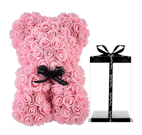 Genérico Oso de Rosas, Oso de Peluche Rosa Rojo con Caja Regalo, Oso Rosa Artificial, Regalo para Madres, Novia, San Valentín, Cumpleaños, Bodas, Graduación, Aniversarios (C- Rosa Claro)