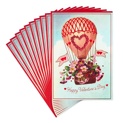 Hallmark Pack of Valentines Day Cards, Vintage Hot Air Balloon (10 Valentines Day Cards with Envelopes)