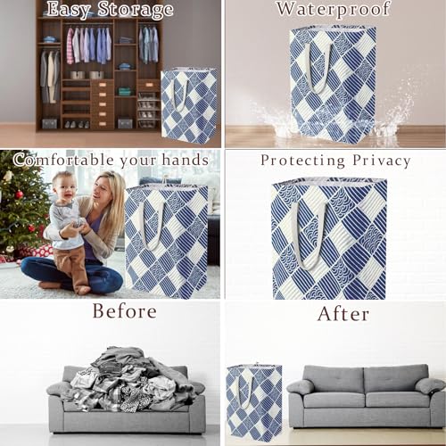Image of Waterproof Laundry Hamper Collapsible Laundry Basket Leather Handle Laundry Bag Large Clothes Storage Toy Organization for Bathroom Bedroom Laundryroom College Dorms (LXY-888)