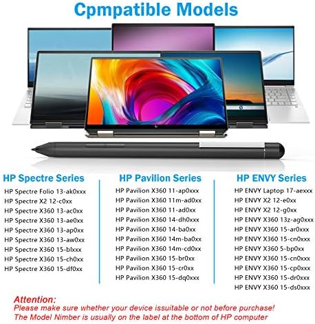 ANYQOO Stylus Pen for HP, Pen for HP Envy x360 15-bp0 15-bq0, 5-cn0, X2 12-e0xx,X2 12g0xx; HP Spectre x360 13-ae013dX, 13-ac0xx, HP Pavilion x360 11m-ad0 14M (Black)