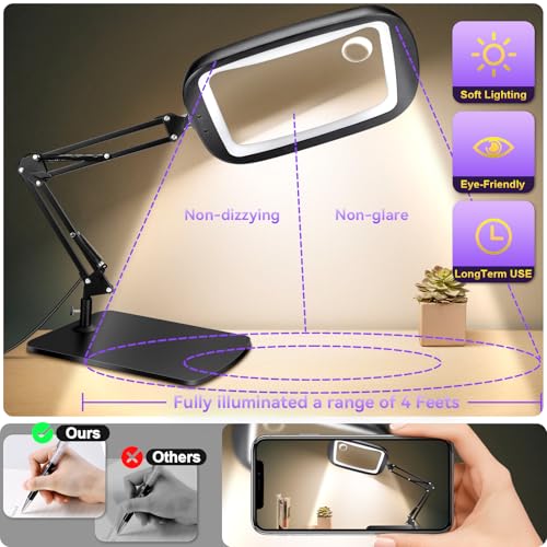 7" HQGZQL 10X/30X LED Magnifying Glass Lamp w/ Flexible Swing Arm & Dimmable Light (Black) - image 4