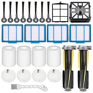 Ersatzteile kompatibel mit Shark IQ R101AE (RV1001AE), IQ R101 (RV1001) Roboter-Staubsauger, Rollenbürste, Schaumstoff-Filzfilter, Seitenbürsten, selbstreinigende Basisfilter-Zubehör-Kit