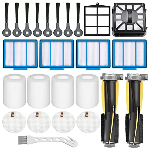 Replacement Parts Compatible with Shark IQ R101AE (RV1001AE),IQ R101 (RV1001) Robot Vacuum, Roller Brush, Foam Felt Filter, Side Brushes, Self-Clean Base Filter Accessories Kit