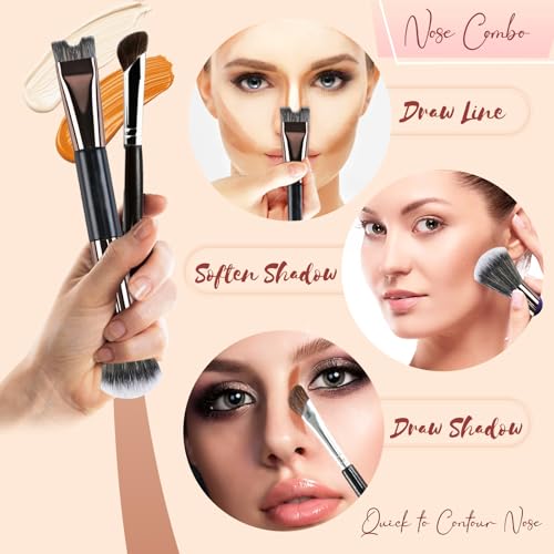 COKSDUPID 2PCS Nose Contour Brushes, 2-In-1 U-Shaped and Fluffy Brush, Angled Brush for Sculpting and Defining