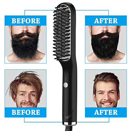 Beard Straightener, 2 in 1 Beard Straightener for Men, Anti-Scald Hair Style & Beard Straightener Brush, Portable Beard Straightener Comb with 3 Temperatures & Quick Electric Heated - Thumbnail 3