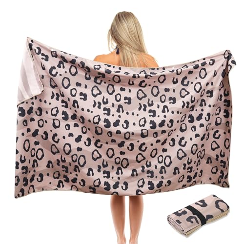 ELAKIRI Microfaser Badetuch Groß 90x180cm -Strandtuch XXL Weich & Hautfreundlich - Mikrofaser Badetuch Schnelltrocknend & Pflegeleicht - Rosa Leopard Beach Towel für Pool,Strand