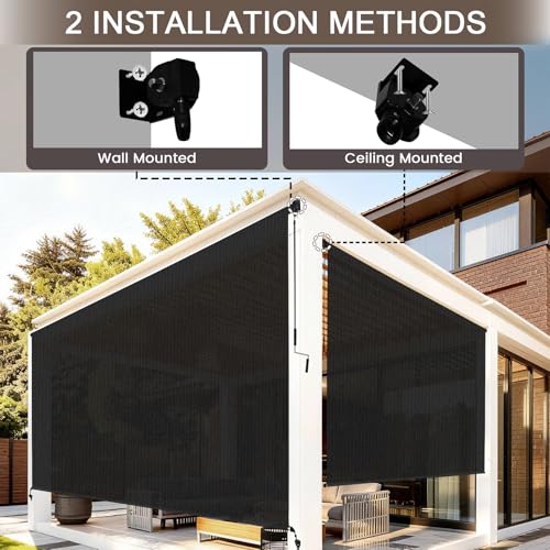 Cortina enrollable exterior para patio 144 in x 96 in negra miniatura 3