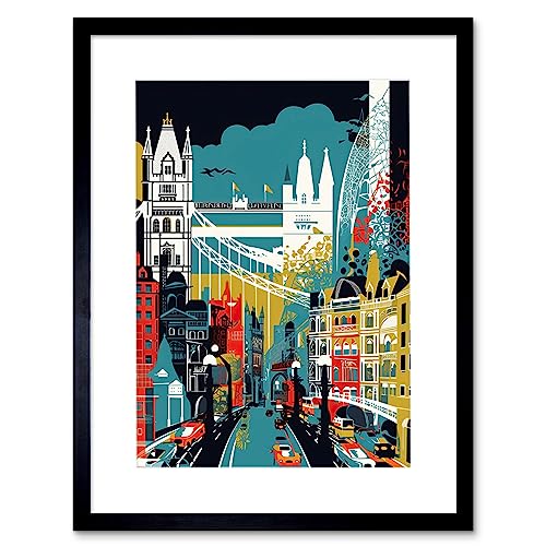 Artery8 London Iconic Landmarks Modern Abstract Cityscape Artwork Framed Wall Art Print 12X16 Inch